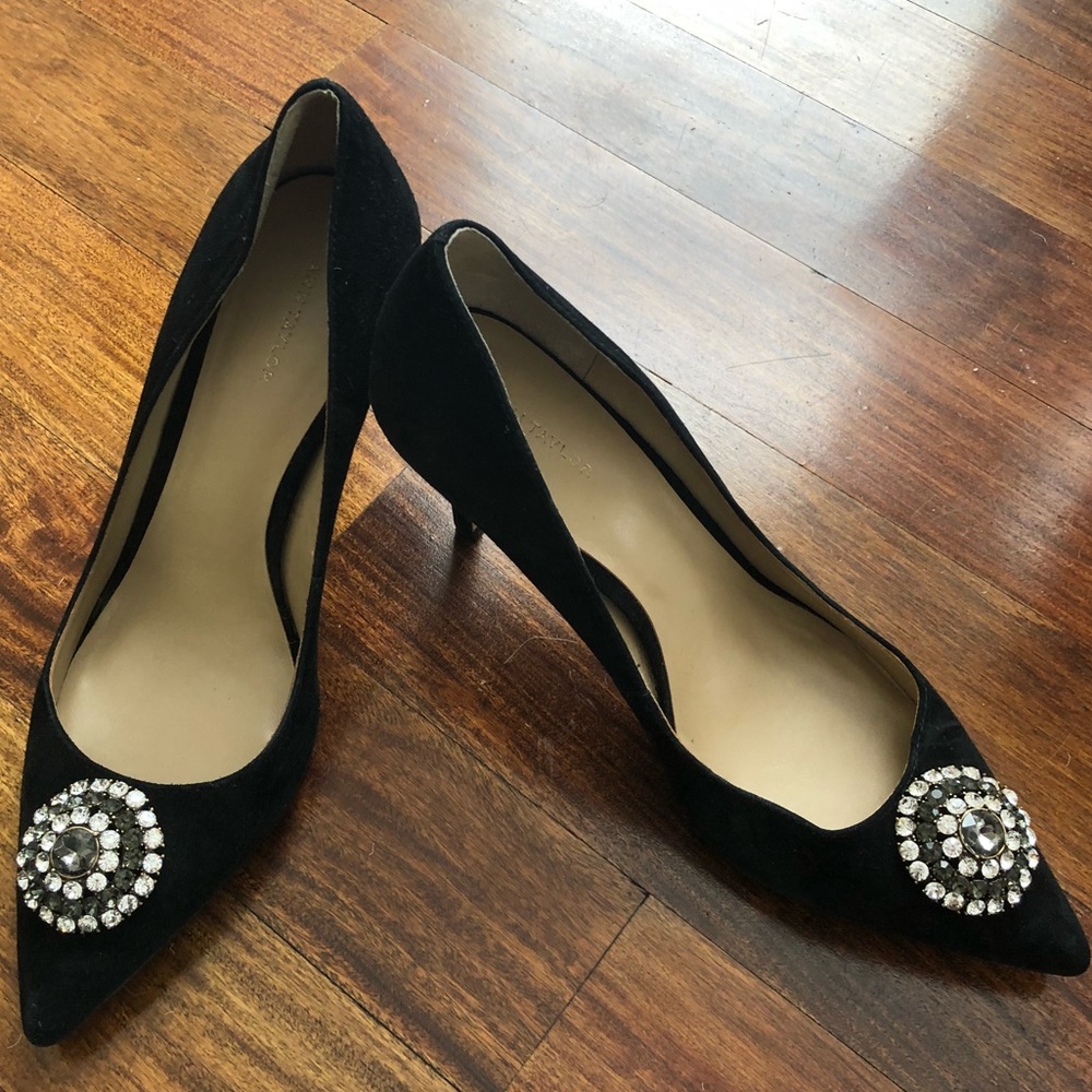 Ann Taylor Black Suede and Rhinestone Pumps